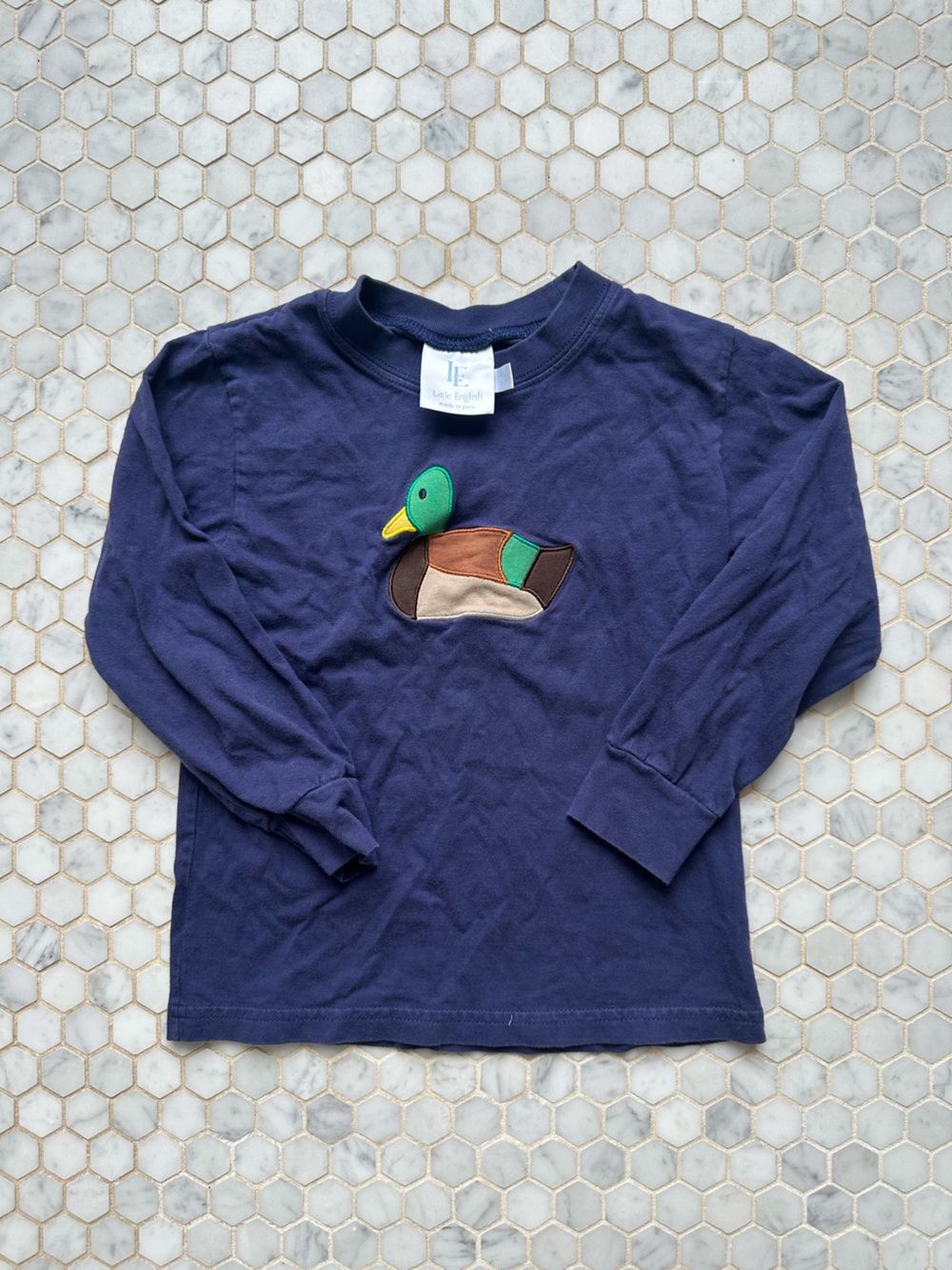 Little English Navy Long-Sleeve Tee with Duck Appliqué
